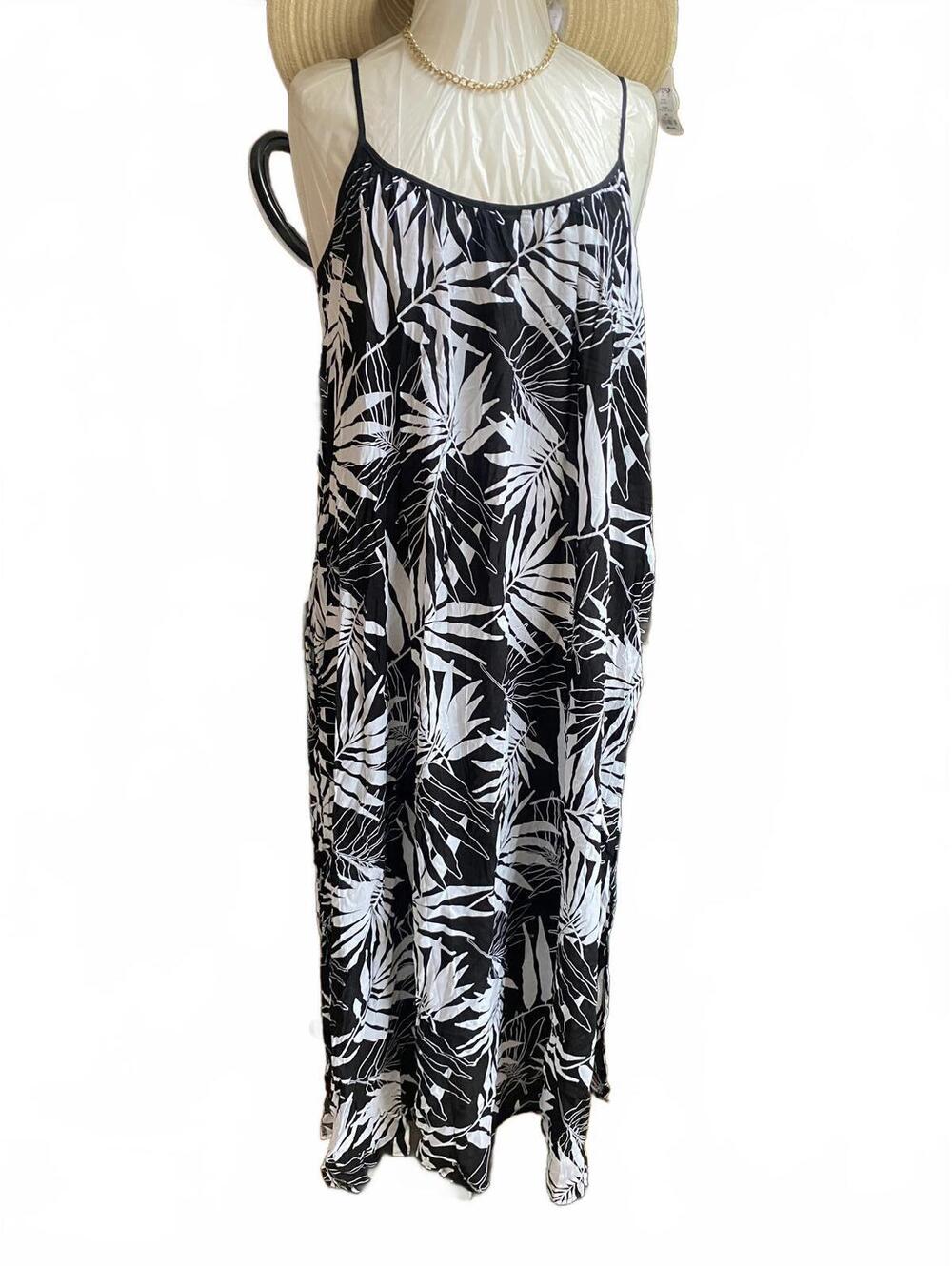 Joyspun Black and White Leaf Print Spaghetti Strap Dress 3X - Picture 6 of 12